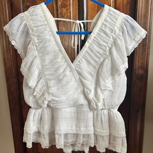 White Ruffled Peplum Women's Top Sz Small